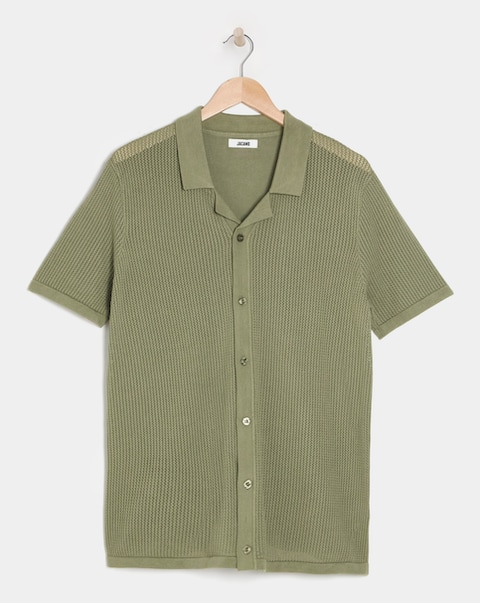Green Knitted Revere Collar Shirt