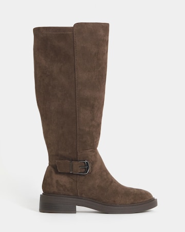 Brielle Buckle Detail Stretch Knee High Boots - Wide Fit (E) & Curvy Calf