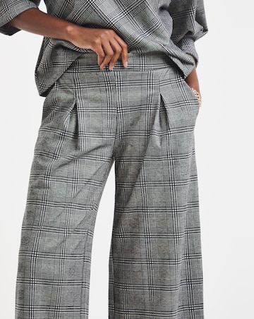 Grey Check Ponte Pull On Pleated Wide Leg Trouser