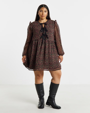 Ditsy Print Bow Detail Skater Dress
