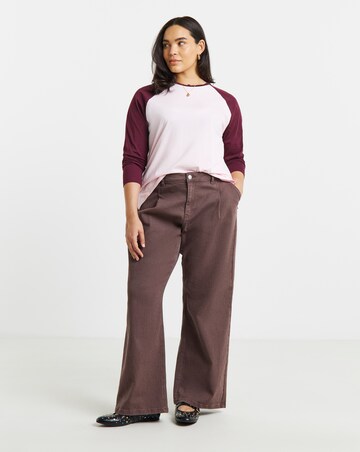 Simply Be Pink And Burgundy Raglan Long Sleeve T-Shirt