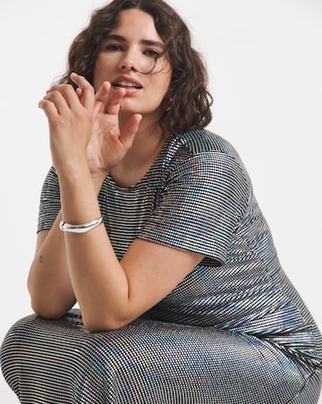 Silver Irredescent Foil Midi Column Dress