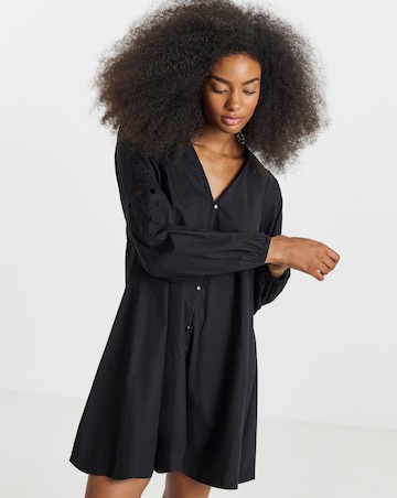 Simply Be Black Embroidered Sleeve Swing Dress