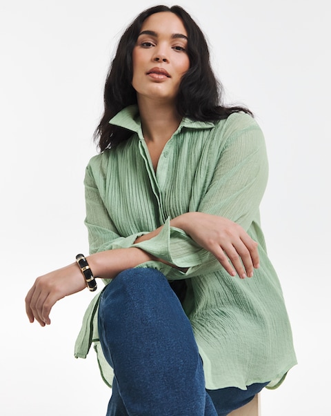 Sage Pintuck Tuxedo Shirt