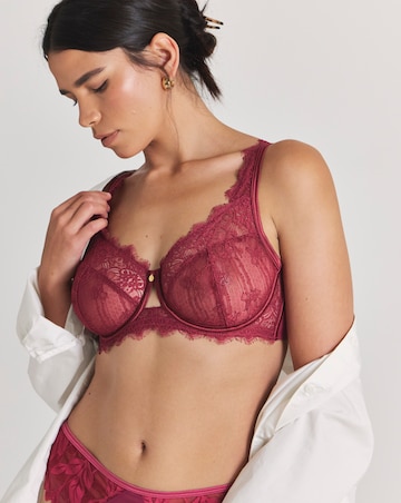 Pretty Secrets Eyelash Lace Underwired Full Cup Bra Burgundy