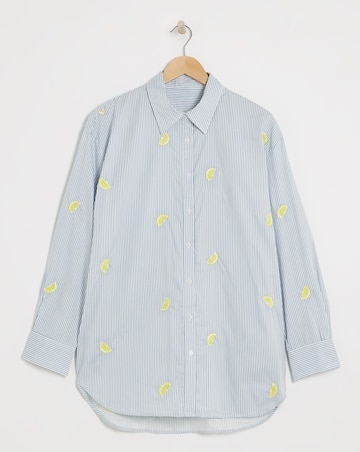 Simply Be Embroidered Lemon Stripe Oversized Shirt