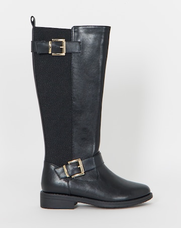 Cushion Walk Stretch Double Buckle Knee Boots - Wide Fit (E) & Curvy Calf