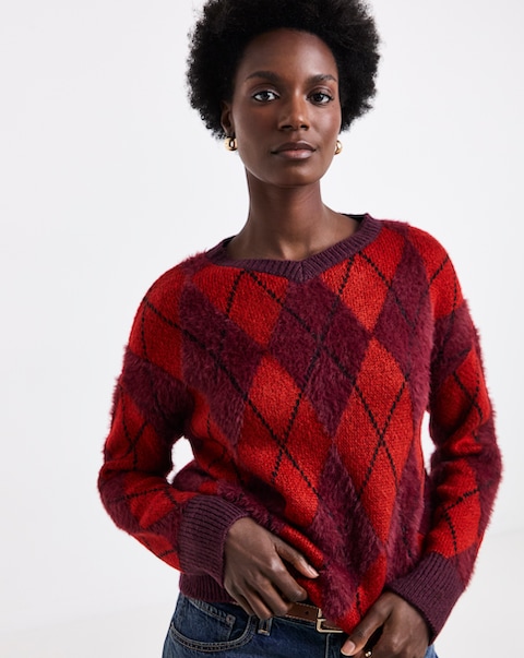 New In - Brushed Argyle V-Neck Jumper