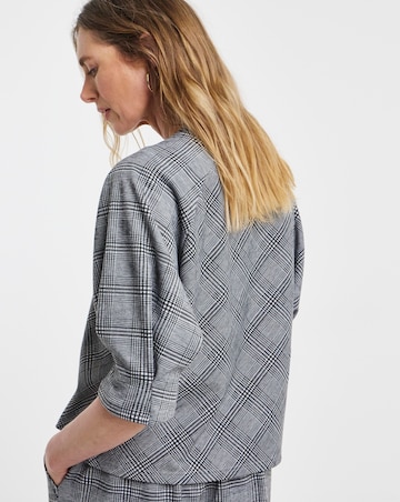 Grey Checked Raglan Sleeve Top