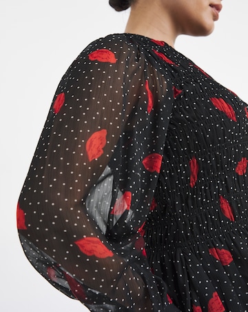 Simply Be Lip Print Puff Sleeve Shirred Top