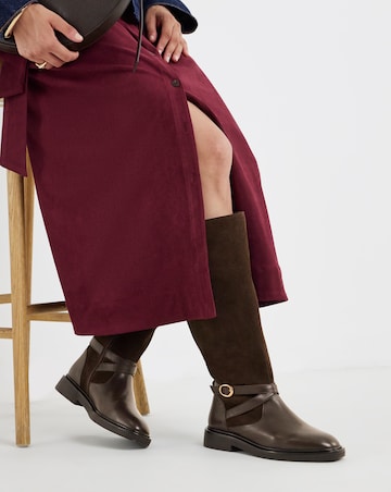 Chyna Leather Suede Mix Knee High Riding Boots - Wide Fit (E) & Curvy Calf