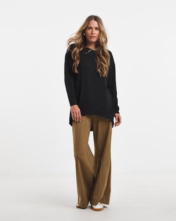 Black Crew Neck Long Sleeve Dipped Back Top