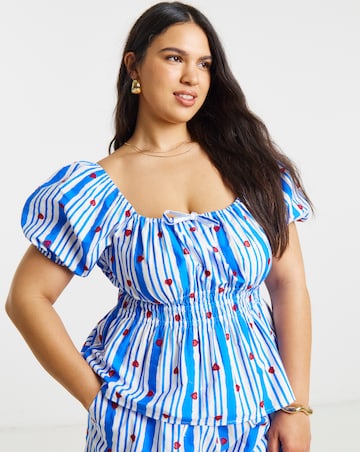 Blue Stripe Embroidered Lobster Top
