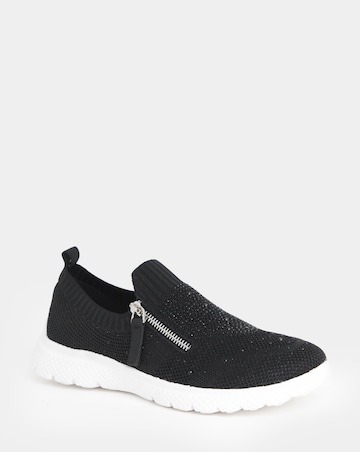 Cushion Walk Sparkle Fly Knit Side Zip Trainers - Wide Fit (E)