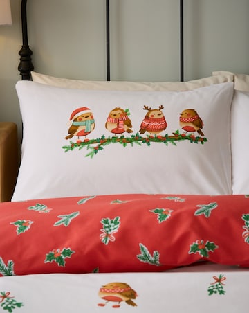 Catherine Lansfield Christmas Robins Duvet Cover Set