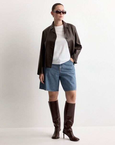 Mango High-Waist Straight-Fit Bermuda Denim Shorts