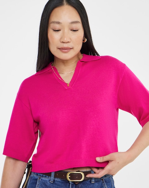 Fine Knit Polo Neck Jumper