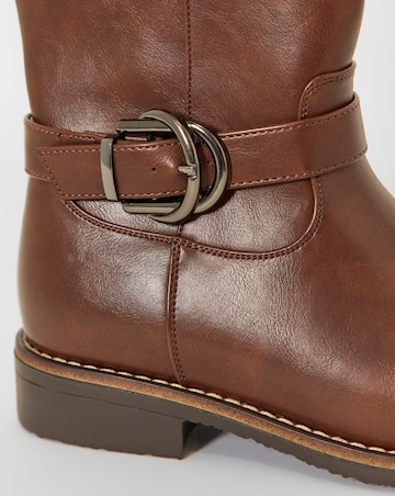 Cushion Walk Double Buckle Calf Height Boots - Wide Fit (E)