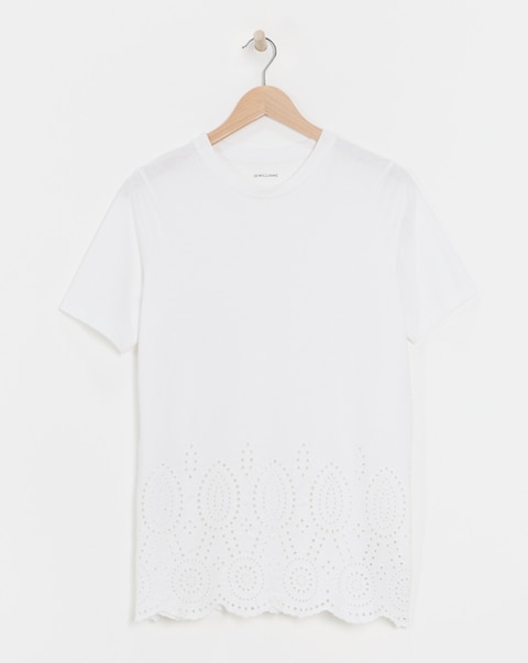 Pure Cotton White Short Sleeve Broderie Hem Top