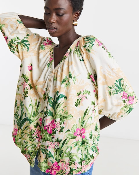 Collarless Button Through Blouse