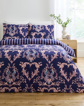 Peacock Heart Cotton Blend Reversible Duvet Cover Set