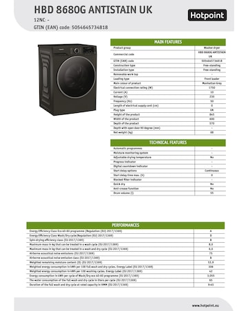 Hotpoint Anti Stain 8+6kg- Dark Grey + Installation