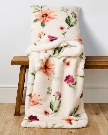 Floral Printed Luxe Faux Fur Throw