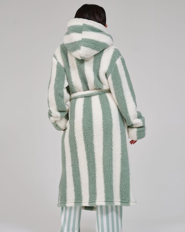 Loungeable Striped Cosy Borg Fleece Midi Hooded Dressing Gown