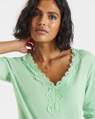 Simply Be Sage Green Cosy Lace V Neck Long Sleeve Top