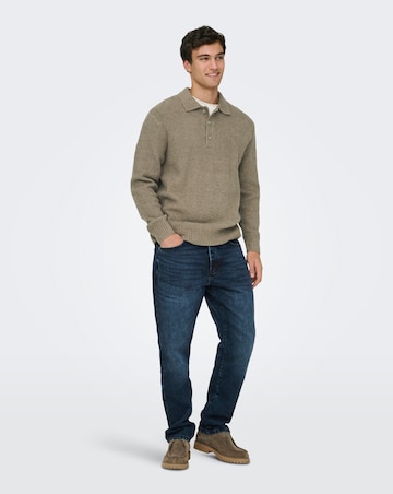 Only & Sons Dale Relaxed Long Sleeve Knitted Polo - Walnut