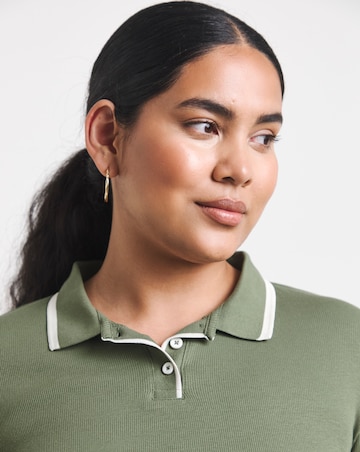 Simply Be Khaki Long Sleeve Ribbed Polo Neck With Contrast Tipping