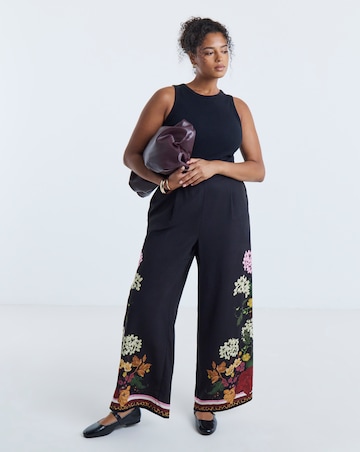Simply Be Black Floral Wide Leg Trouser Co-ord