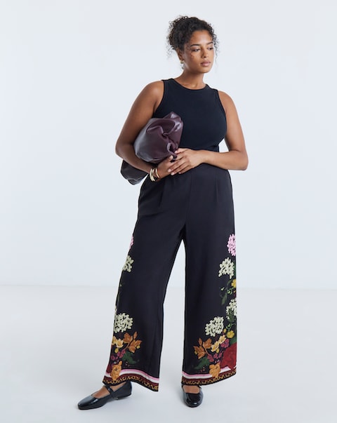 Simply Be Black Floral Wide Leg Trouser Co-ord