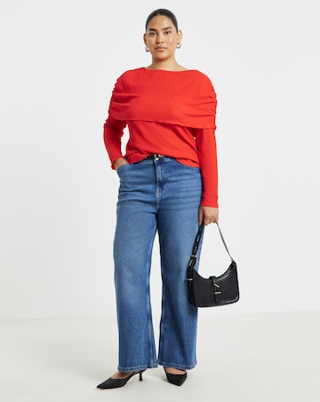 Simply Be Red Textured Slash Neck Double Layer Top