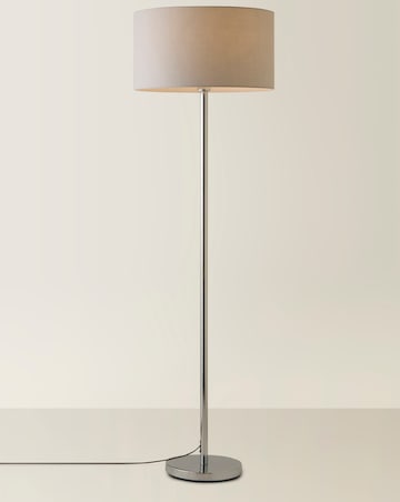 ValueLights Charlie Chrome Floor Lamp with Large Grey Reni Shade