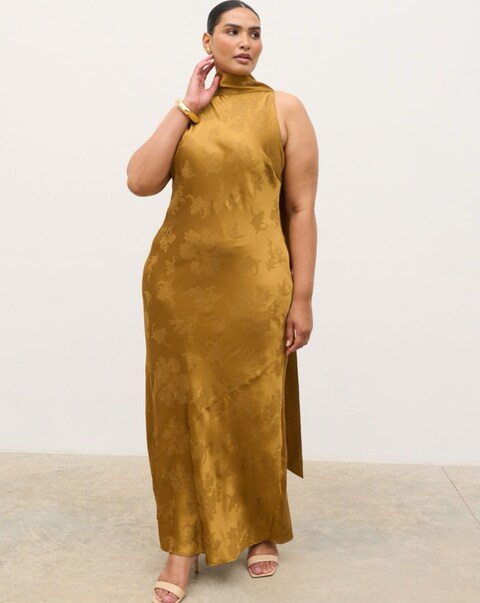 Pretty Lavish Lethe Drape Scarf Satin Jacquard Dress