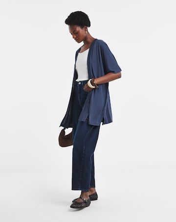 Navy Kimono Sleeved Edge To Edge Cardigan