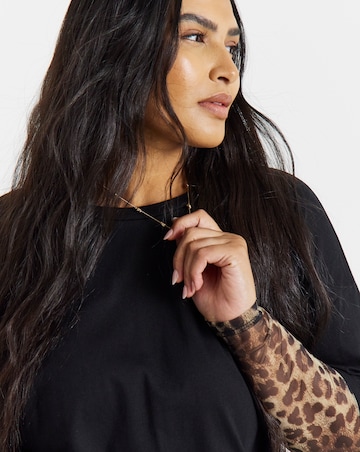 Simply Be Leopard Print Mesh 2 in 1 Short Sleeve T-Shirt