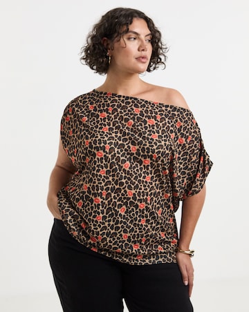 Simply Be Leopard Lips Printed Off The Shoulder Mesh Top