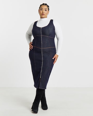 Indigo Denim Fitted Midaxi Dress