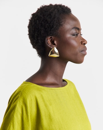 Linen Mix Elasticated Cuff Boxy Top