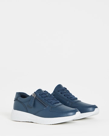 Heavenly Soles Seraphina Leather Lace Up Side Zip Trainers - Wide Fit (E)