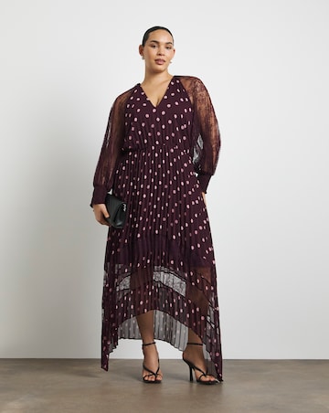 Joanna Hope Polka Dot Lace Sleeve Midi Dress