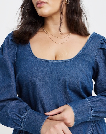 Mid Blue Long Sleeve Mini Dress