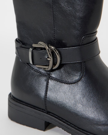 Cushion Walk Double Buckle Calf Height Boots - Wide Fit (E)