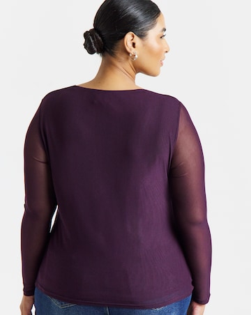 Simply Be Plum Mesh Square Neck Long Sleeve Top