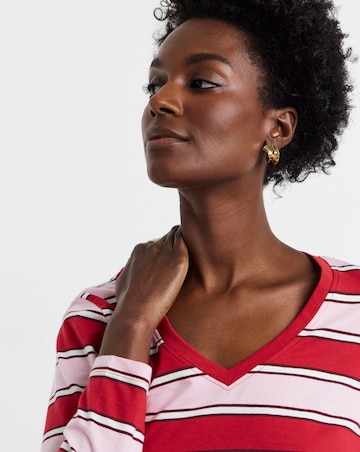 Red, Brown, Purple, Stripe, Black, Khaki. Pink 7 Pack V-Neck Long Sleeve T-Shirt