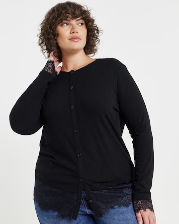 Simply Be Black Button Through Lace Trim Cardigan