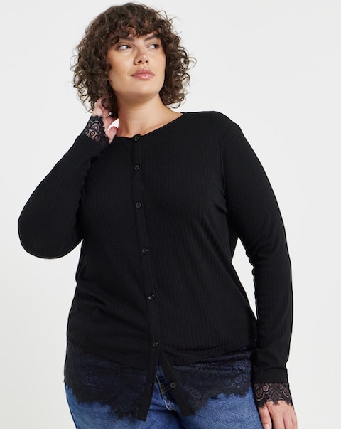 New In - Button Lace Trim Cardi