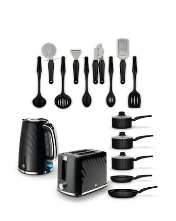 Swan Black Kettle, Toaster, pan + tool